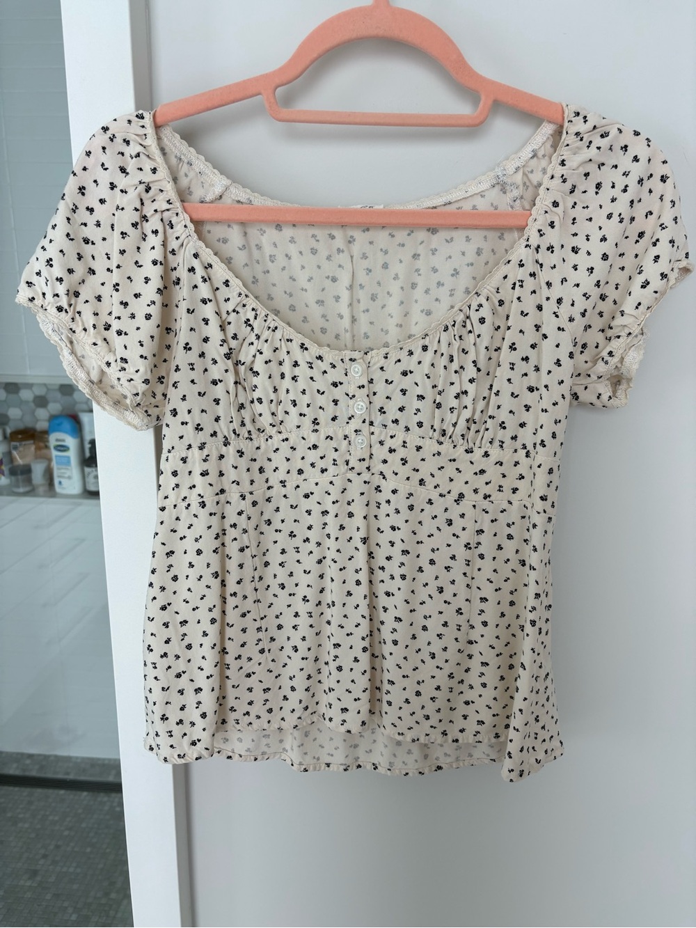 Brandy Melville Cream Floral Scoop-Neck Top